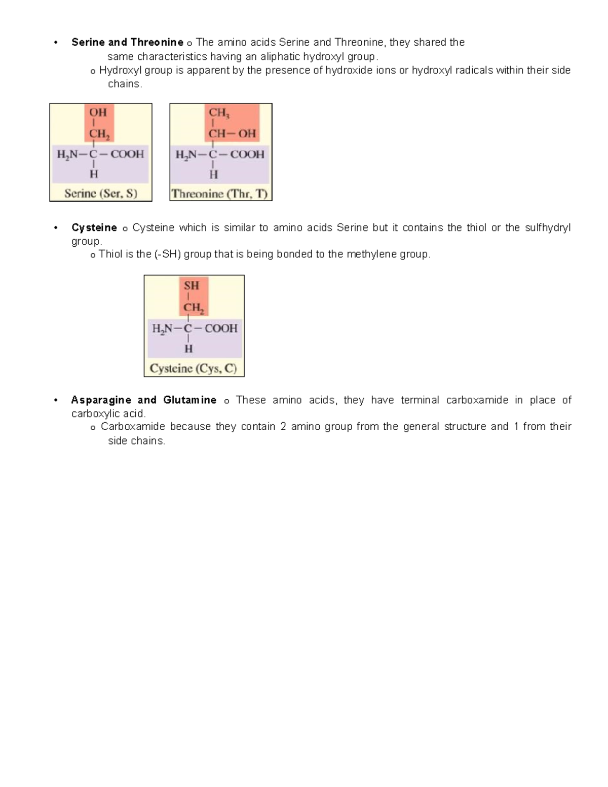 Serine and Threonine o The amino acids Serine and Threonine - o ...