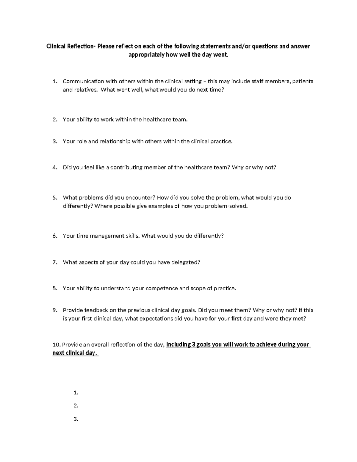 Clinical Relection DEU - Clinical Reflection- Please reflect on each of ...