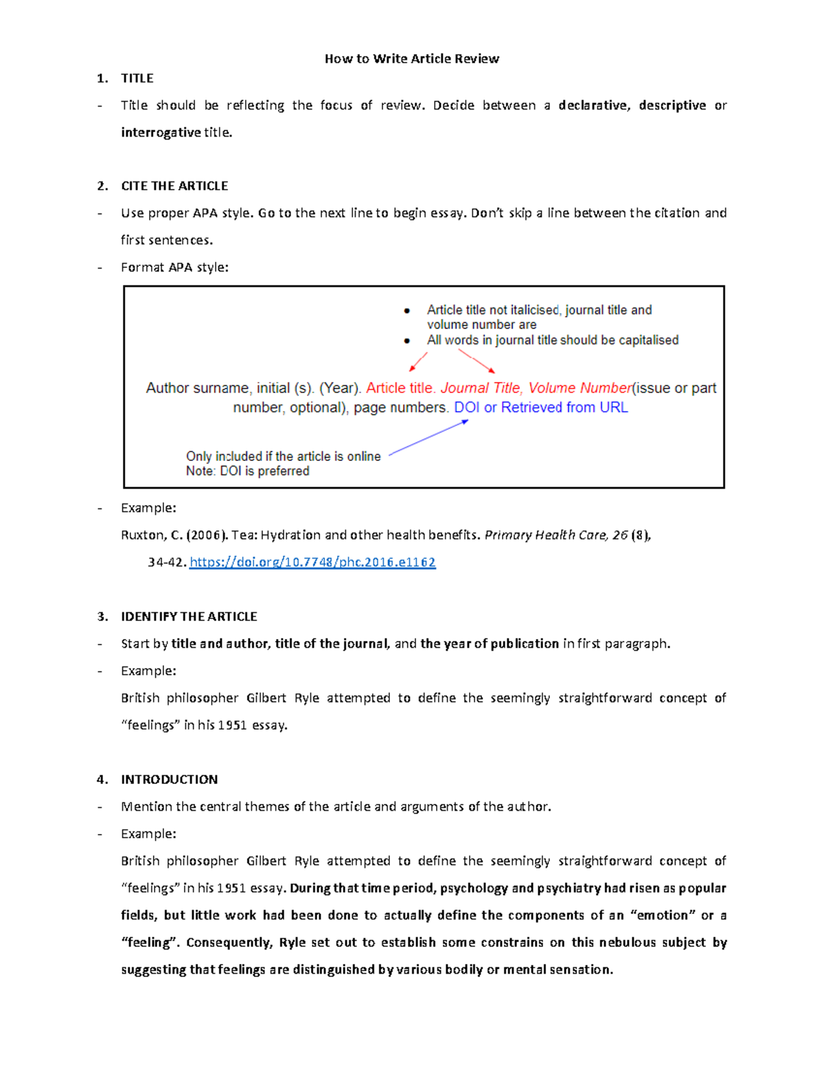 Article review format - How to Write Article Review TITLE Title should ...