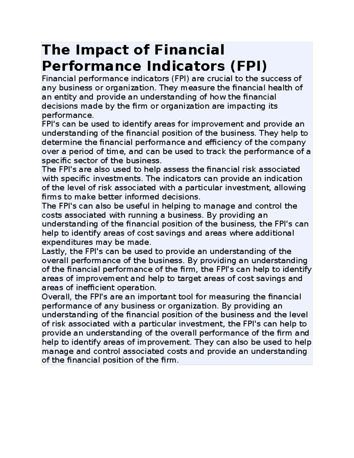 The Impact of Financial Performance Indicators - The Impact of ...