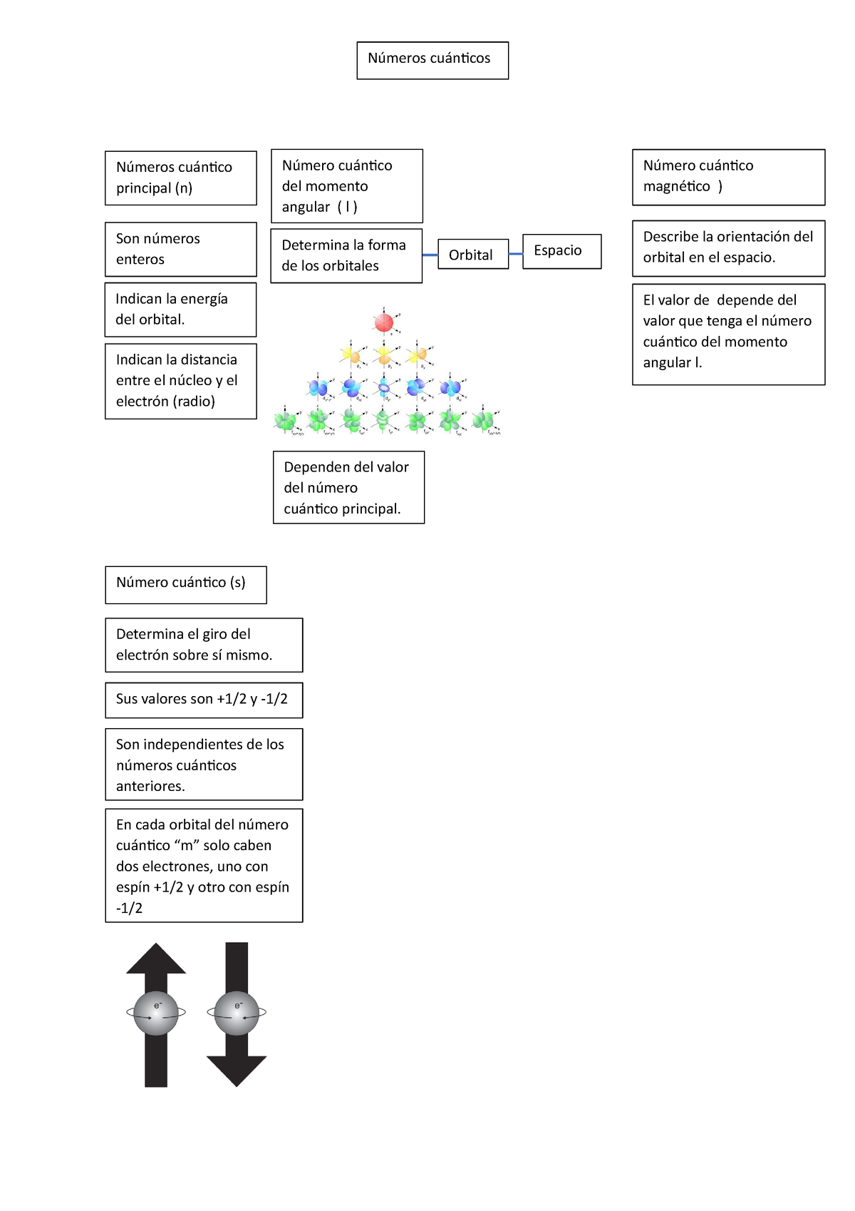 Numeros cuanticos - Mapa conceptual de los números cuánticos - En cada  orbital del número cuántico - Studocu