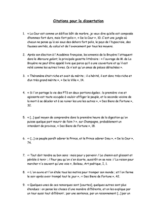 Dissertation Les Caractères De La Bruyère Préparation dissertation Les Caractères de La Bruyère - Citations pour la  dissertation « La Cour est - Studocu