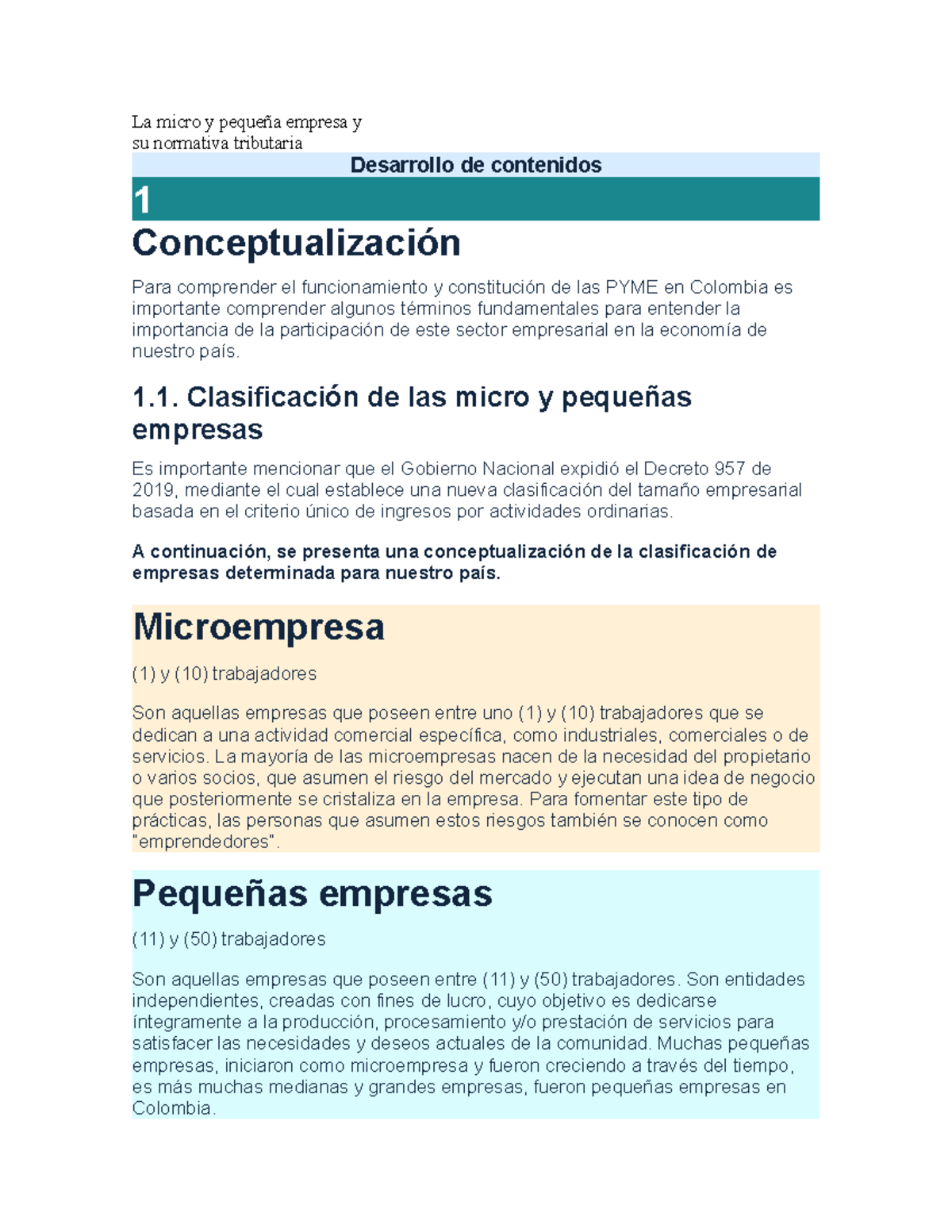 La micro y pequeña empresa y La micro y pequeña empresa y su
