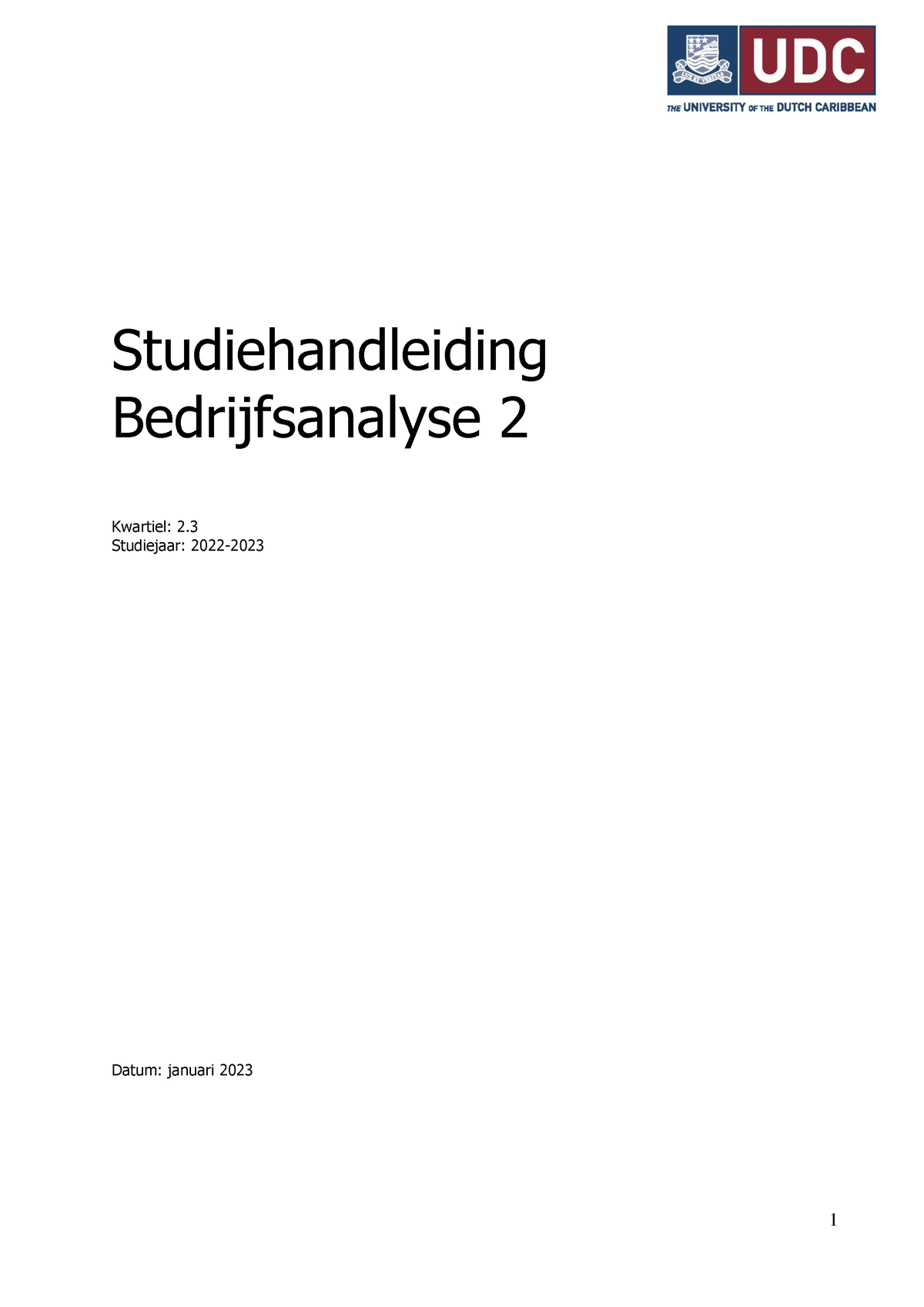 B0003 Bedrijfsanalyse 2 SH 2022-2023 - Studiehandleiding ...