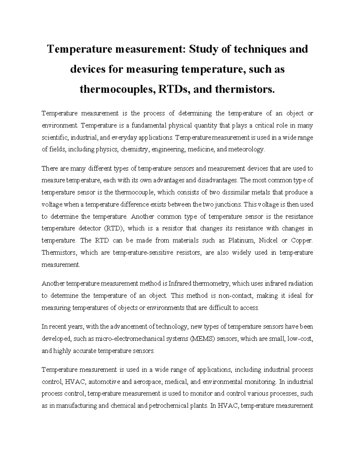 Temperature Measurement - Temperature Measurement Is The Process Of ...