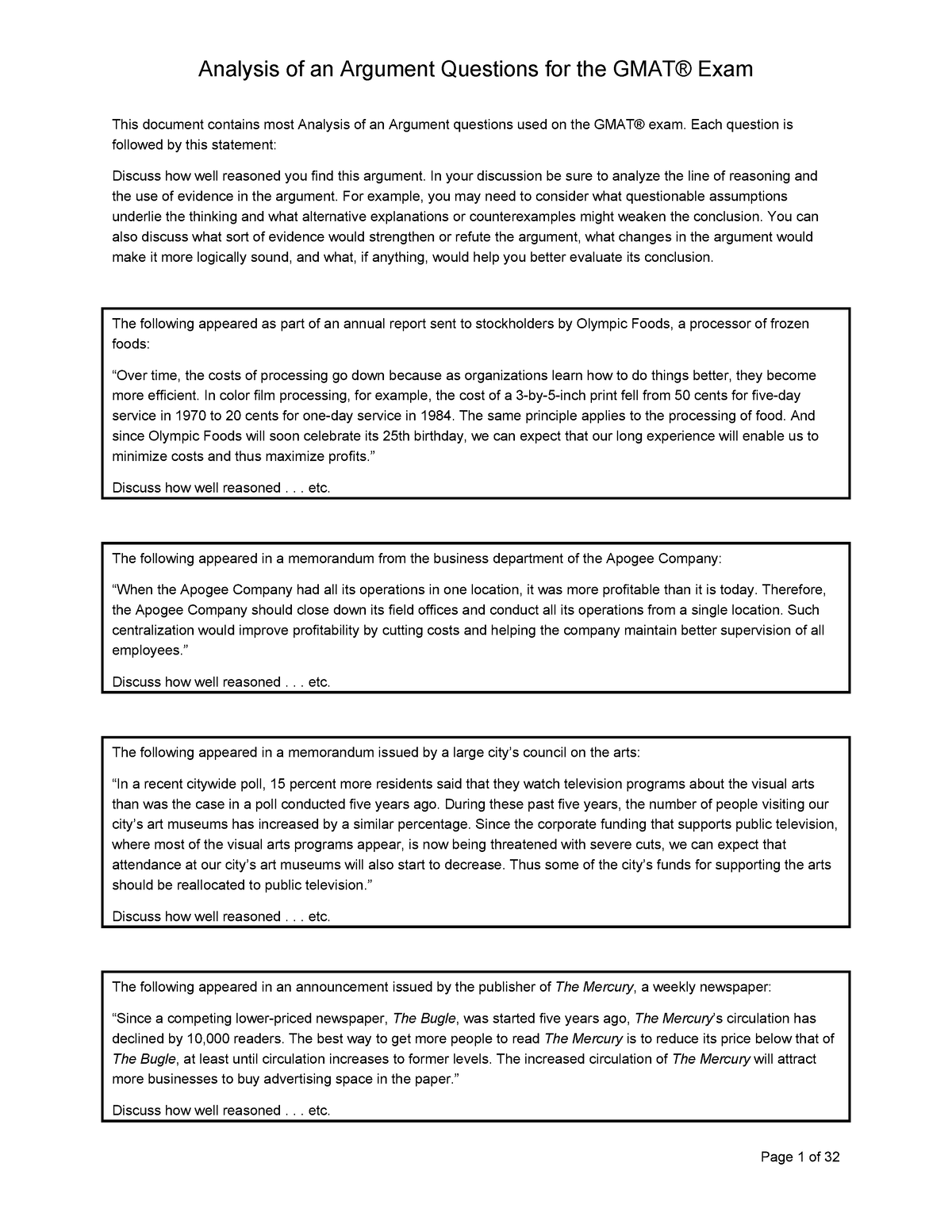 gmat analysis of an argument sample essays