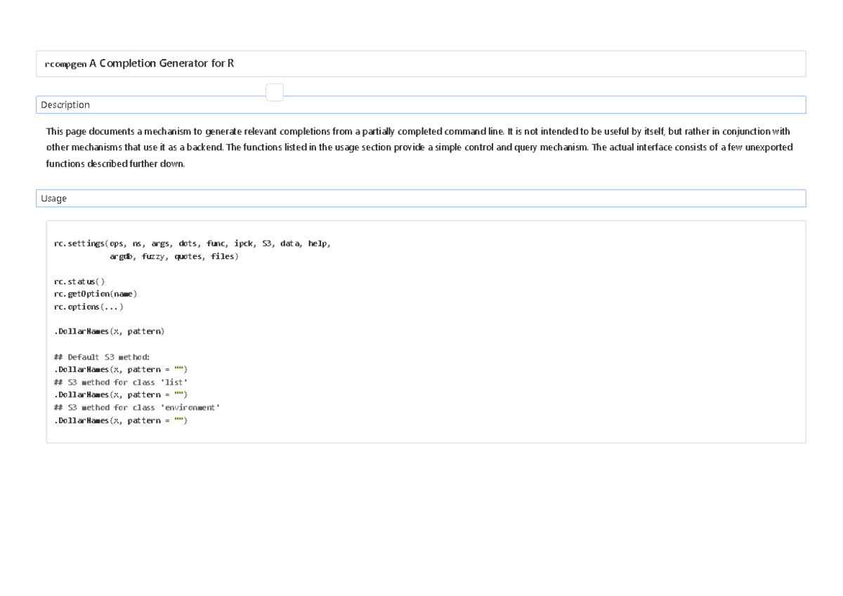 A Completion Generator for R - rcompgen A Completion Generator for R ...