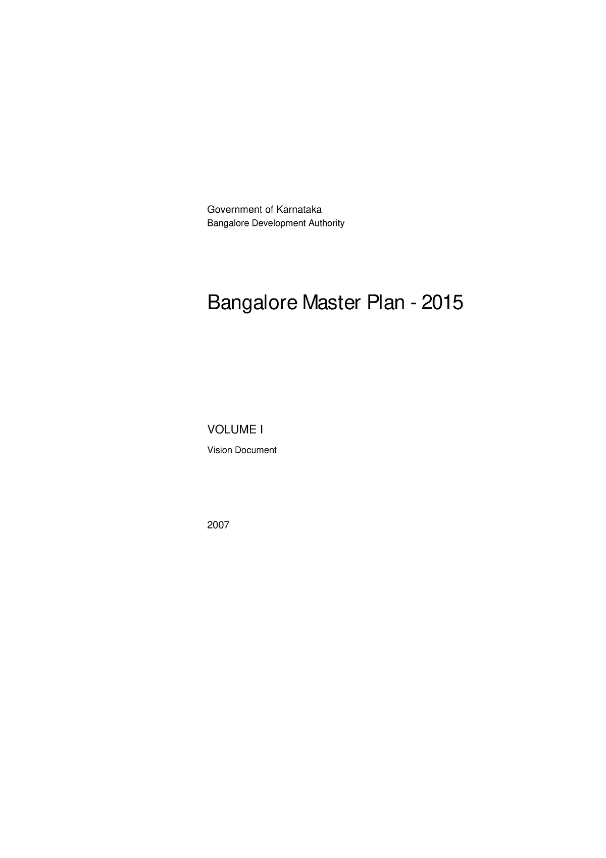 Bangalore Master Plan Vision Document - Government of Karnataka