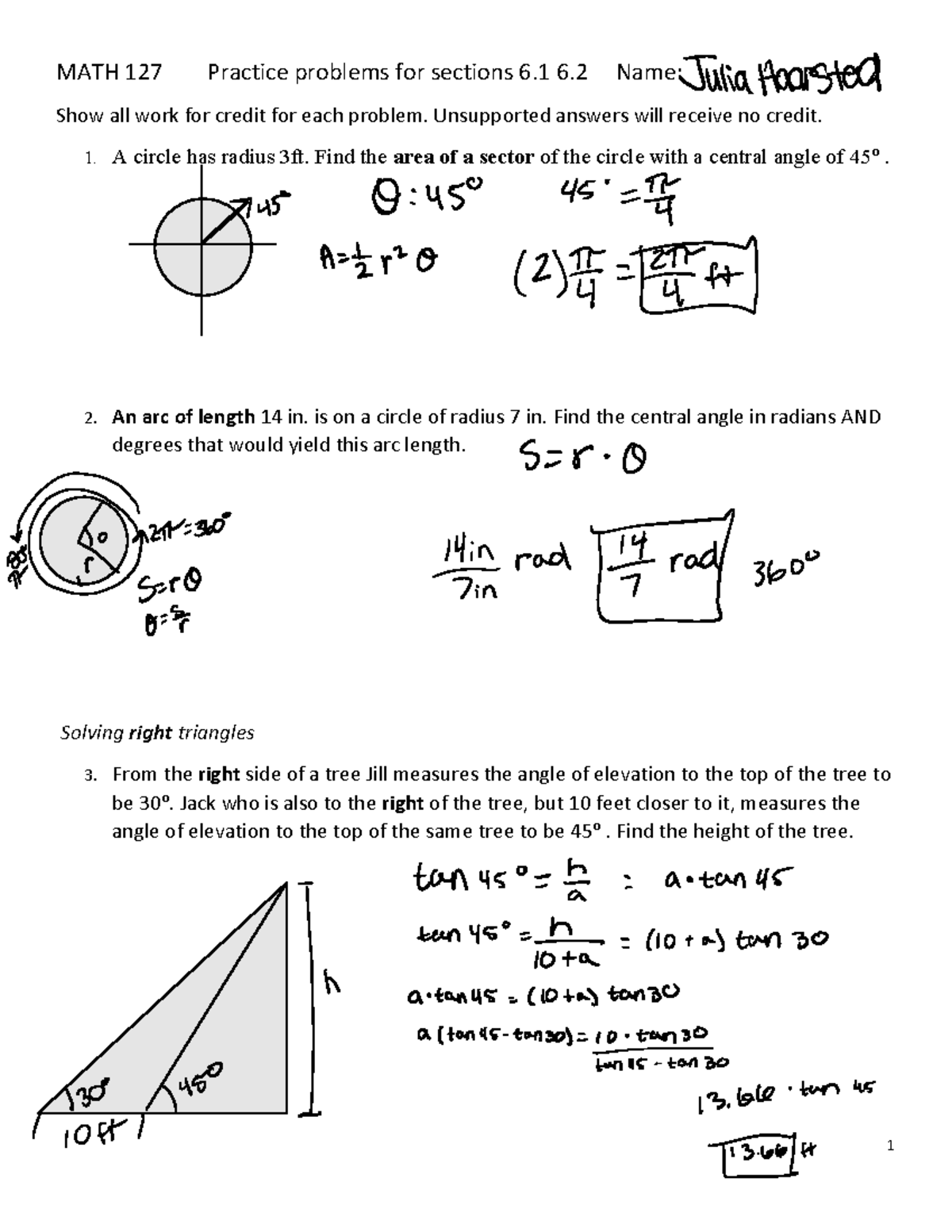 WS+6 Work sheets from 127 section 6 1 MATH 127 Practice problems