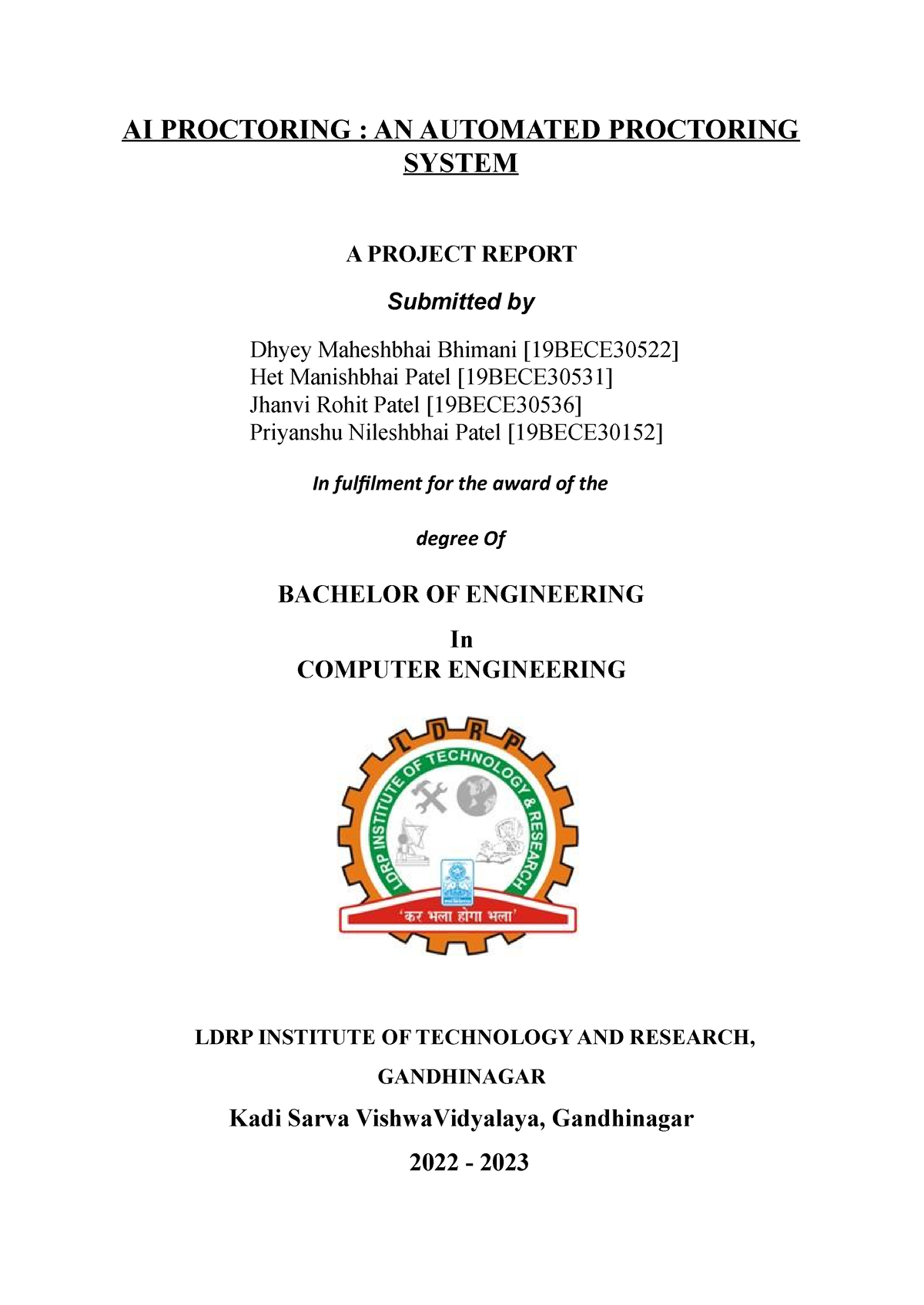 Report project-2-final - AI PROCTORING : AN AUTOMATED PROCTORING SYSTEM ...