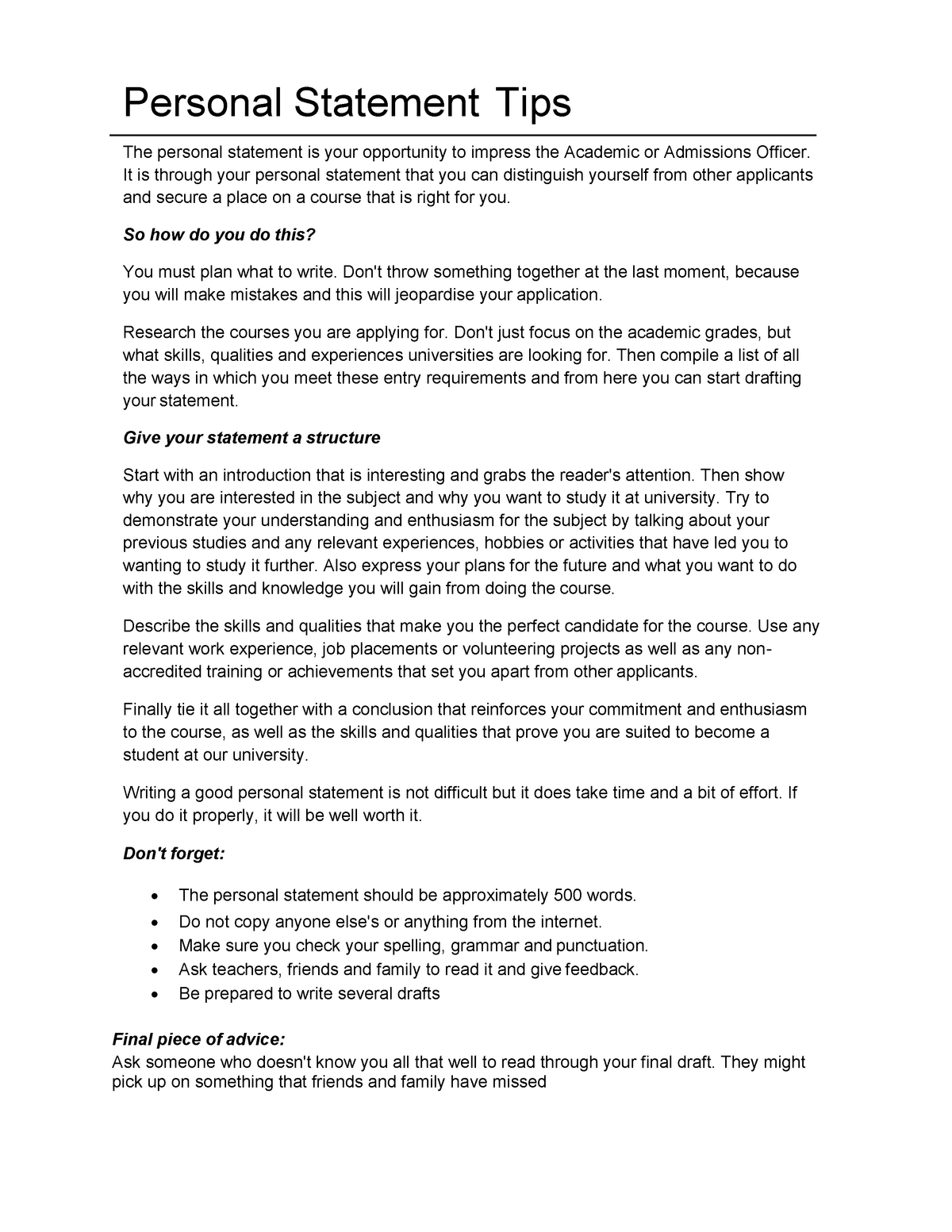Personal Statement Tipps - It is through your personal statement