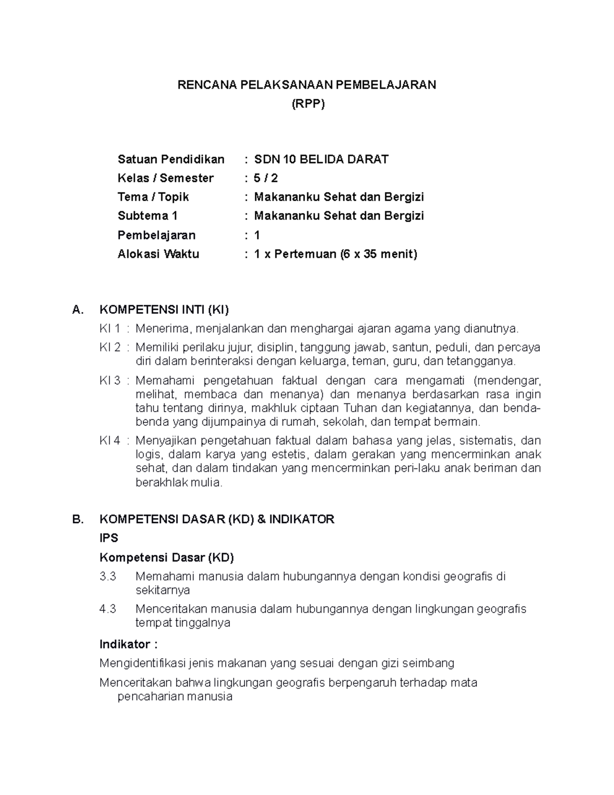RPP PRA Siklus - Tutorial - RENCANA PELAKSANAAN PEMBELAJARAN (RPP ...