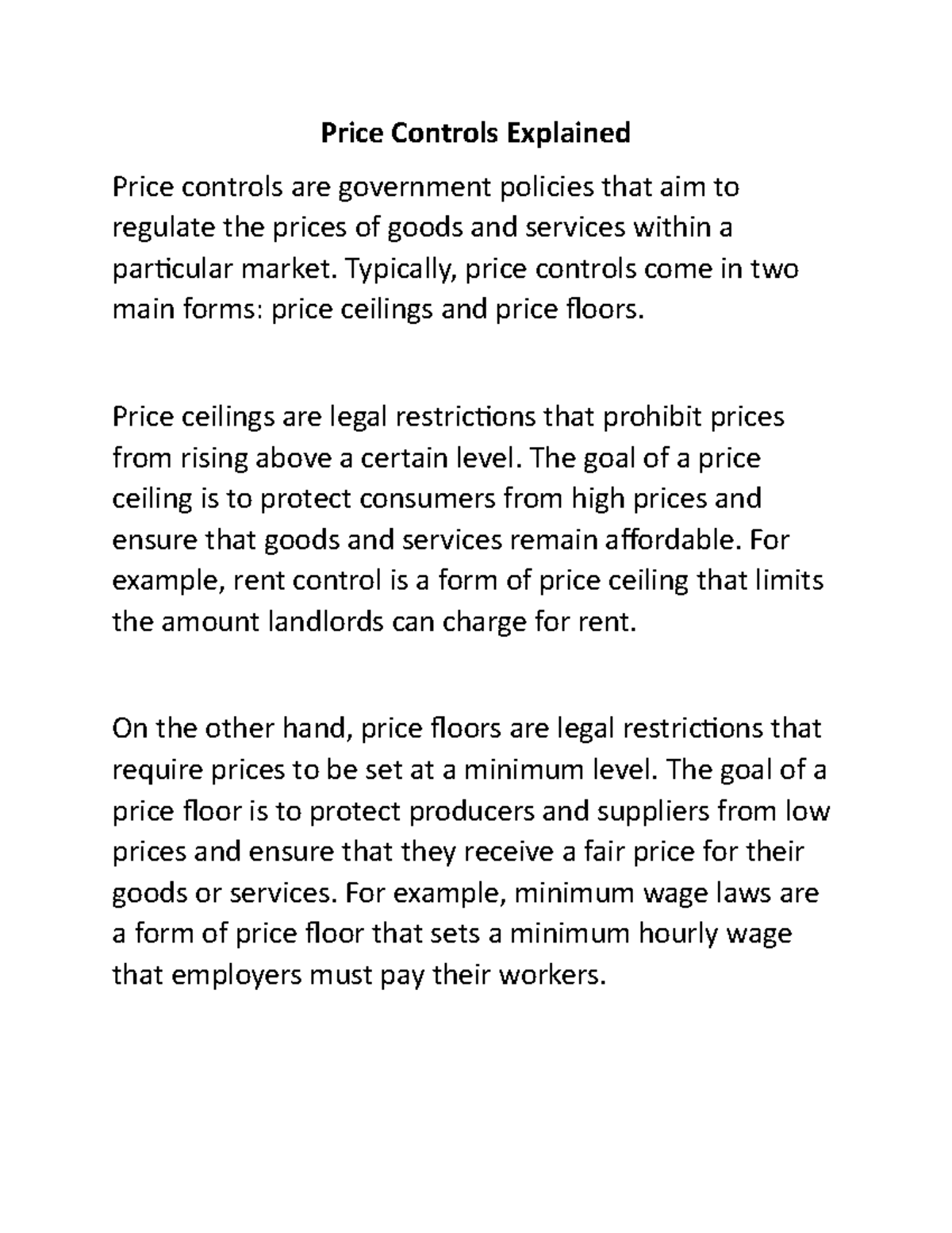 Price Controls Explained Price Controls Explained Price controls are