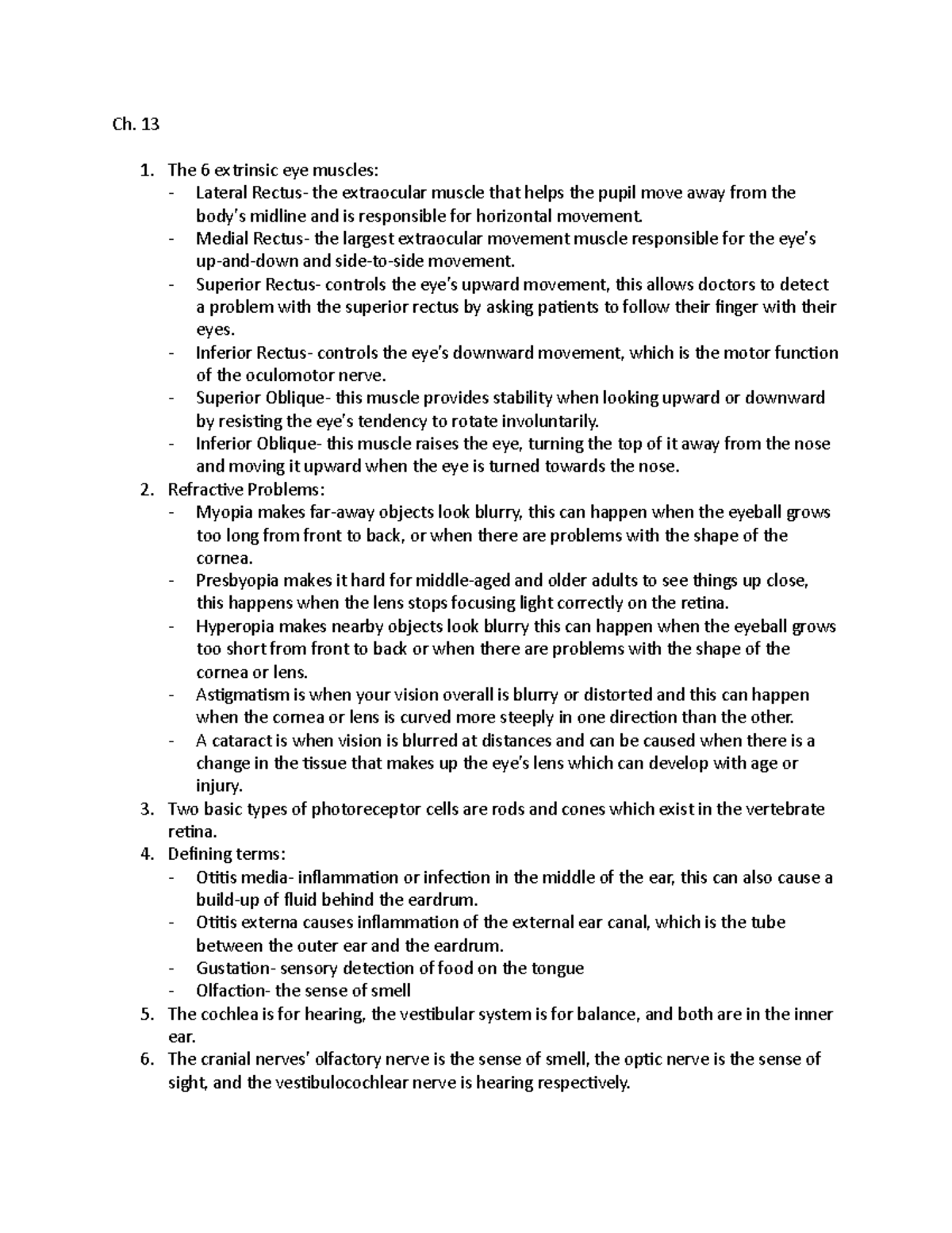 Anatomy Assignment 7 - Ch. 13 The 6 extrinsic eye muscles: Lateral ...