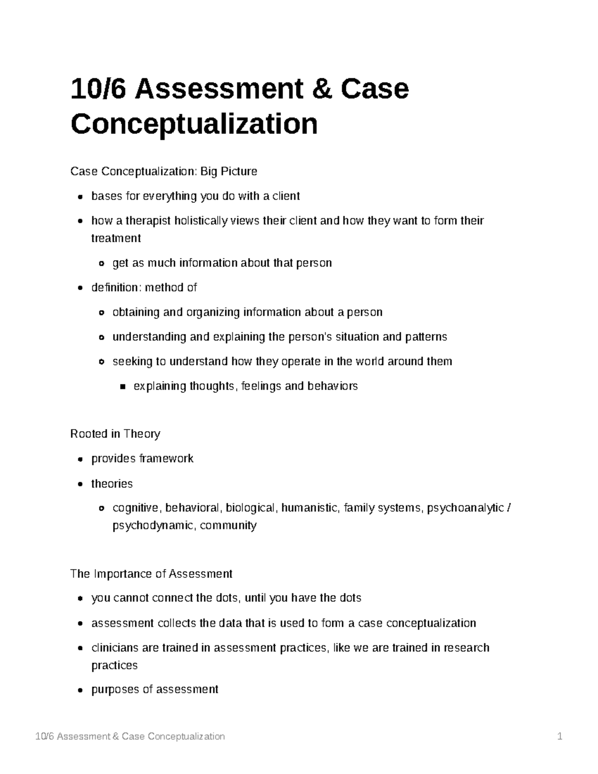 Assessment Case Conceptualization - 10/6 Assessment & Case ...