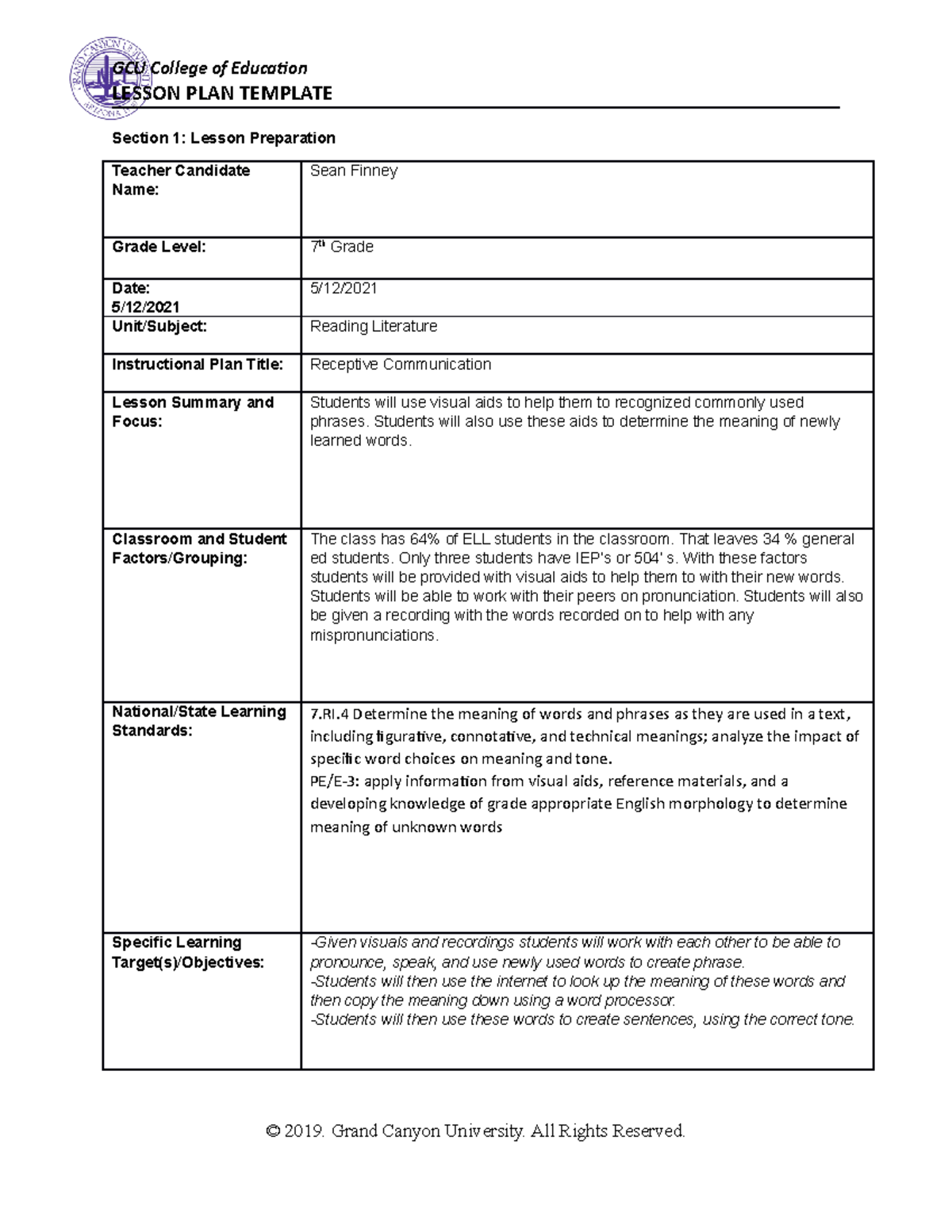 Coe-lesson-plan-template (Sean FInney) - LESSON PLAN TEMPLATE Section 1 ...