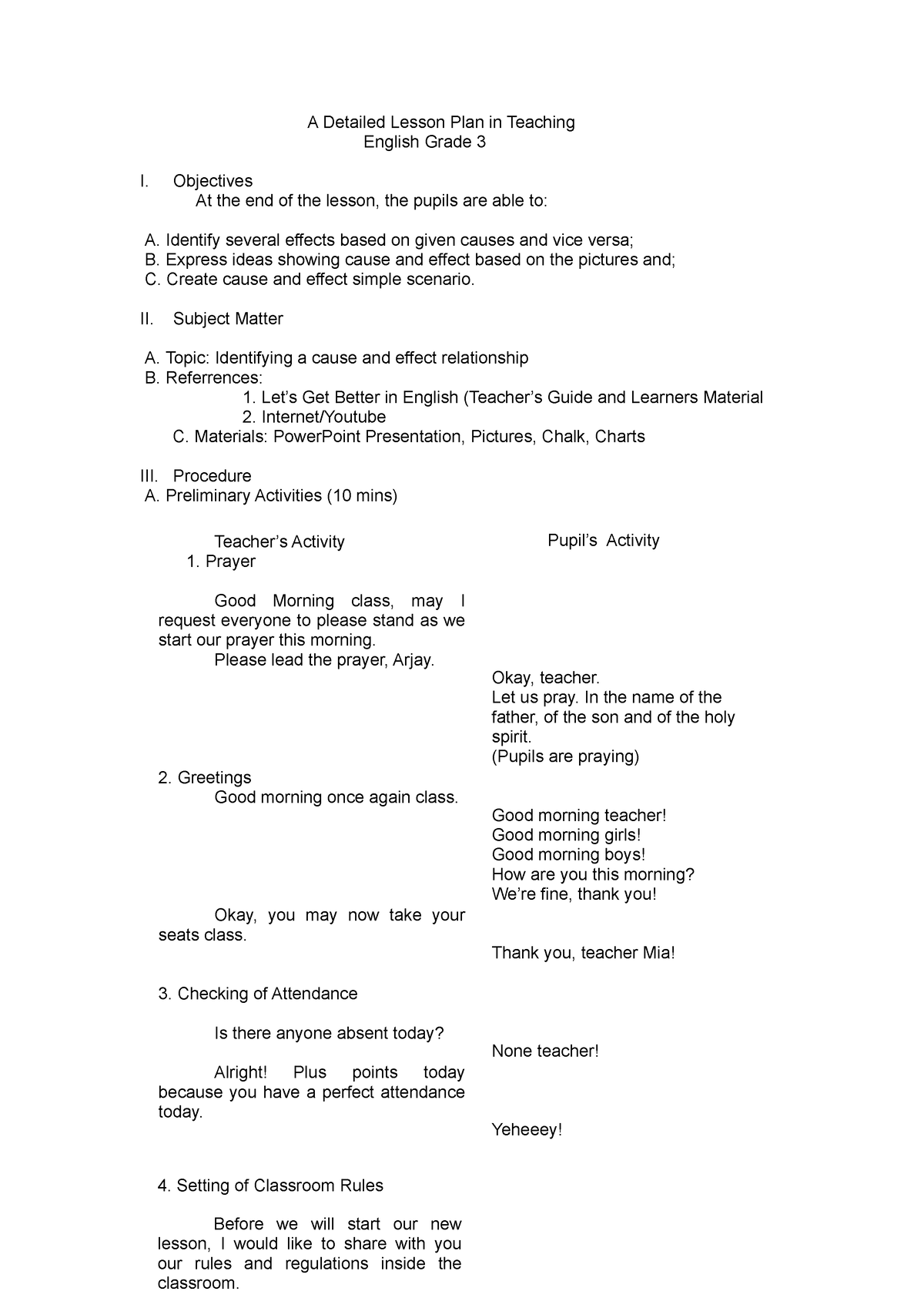 Final Cause And Effect Lesson Plan A Detailed Lesson Plan In Teaching English Grade 3 I 4292