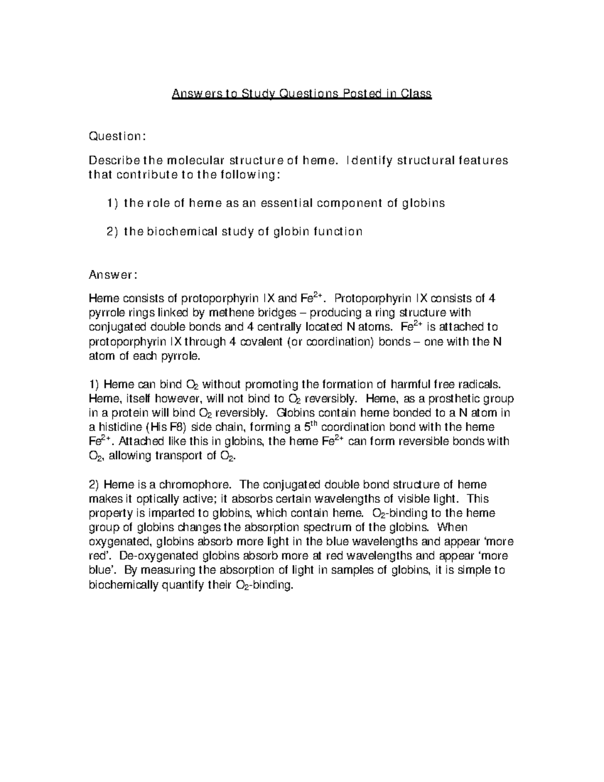 Answers to Study Questions Posted in Class - I dentify structural ...