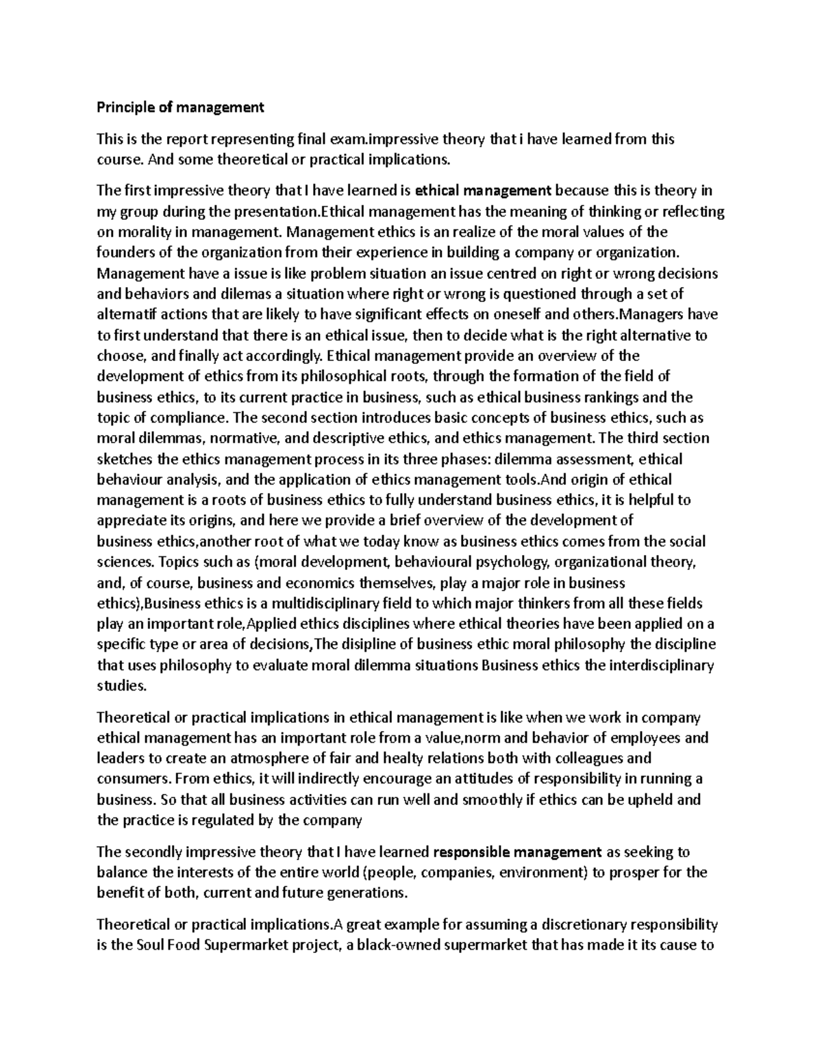 Management of principple Principle of management This is the report