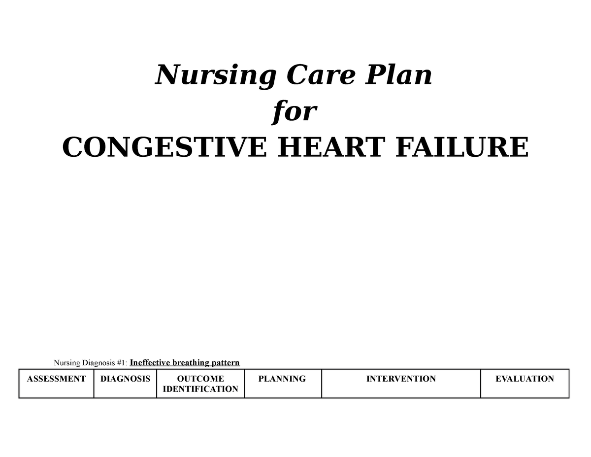 Congestive Heart Failure Ncp Nursing Care Plan For Congestive Heart