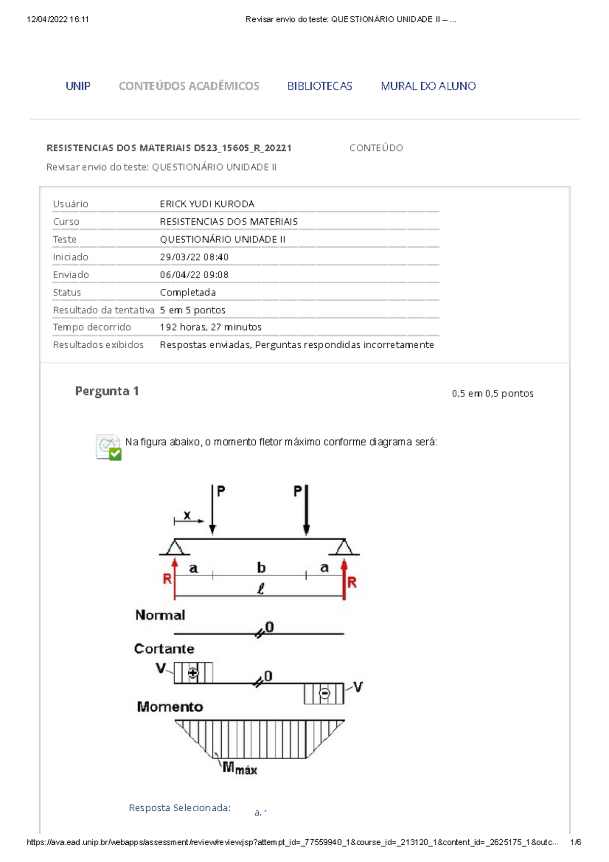 Resistência Dos Materiais Questionário Unidade Ii Revisar Envio Do