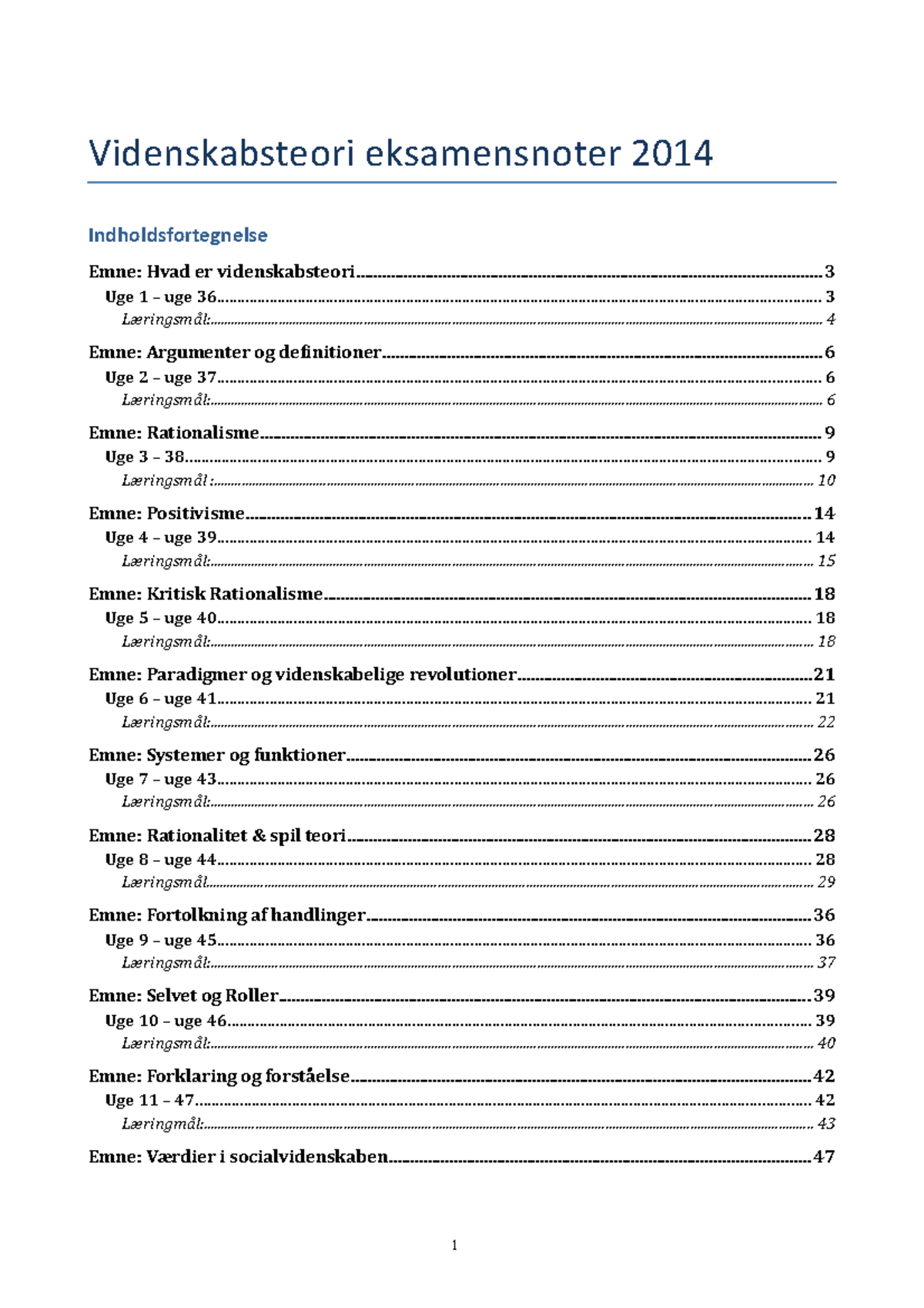 Oplæsning VT Samlet Dokument - Indholdsfortegnelse Videnskabsteori ...