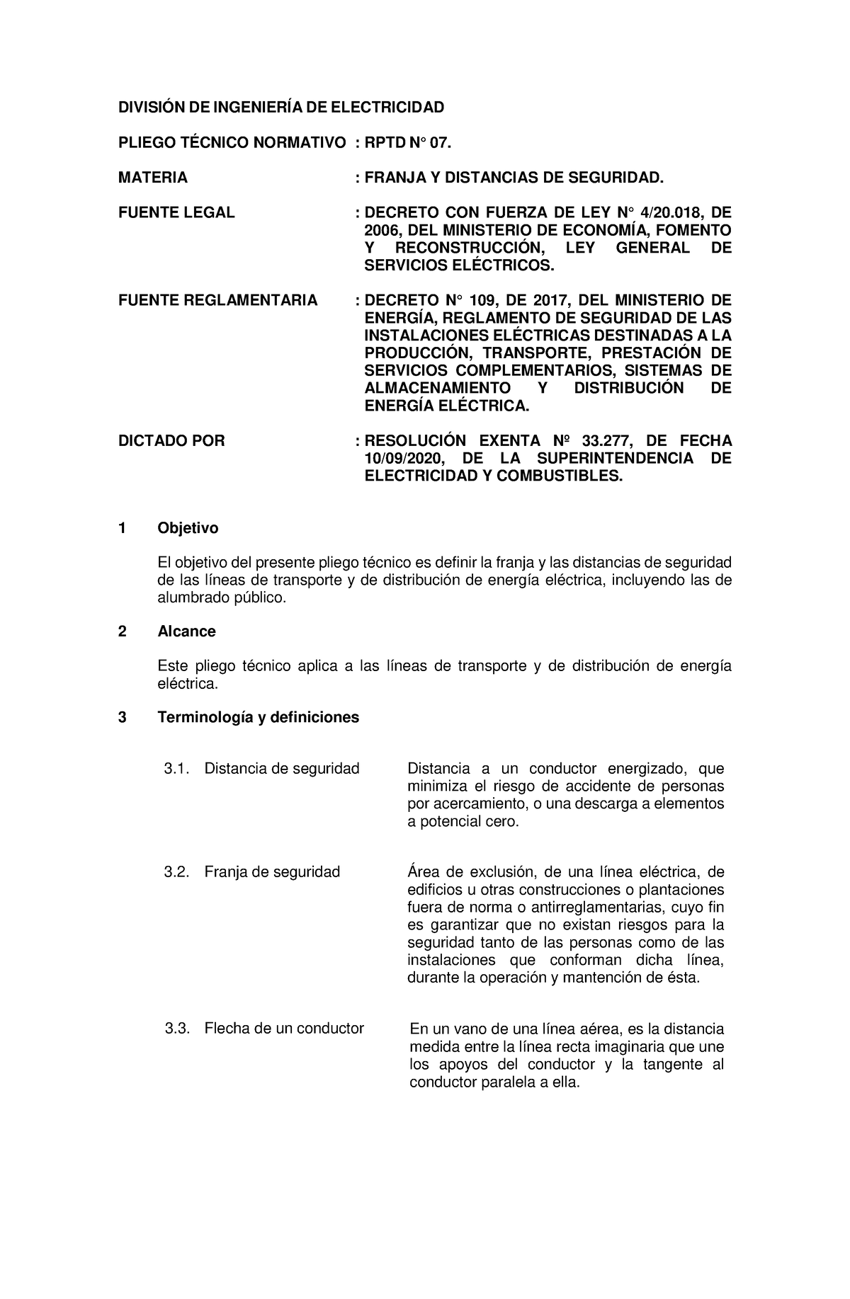 Pliego Técnico Normativo RPTD N°07 Franja Y Distancia Seguridad ...