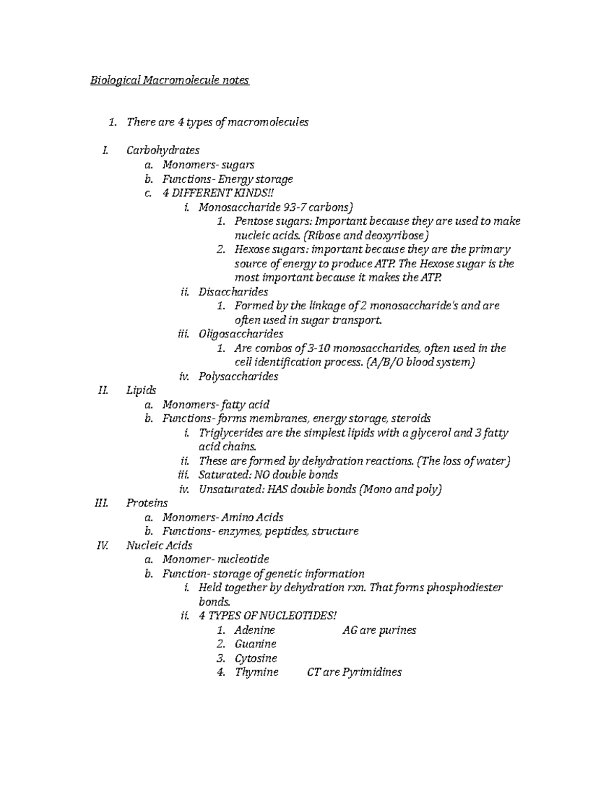 Biological Macromolecule notes - Biological Macromolecule notes There ...