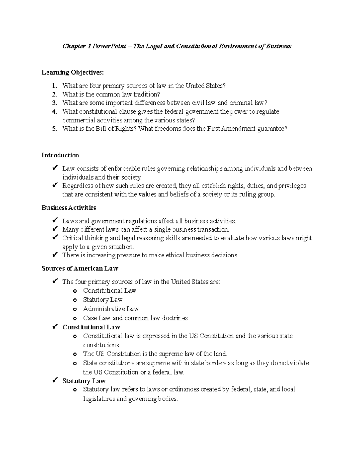 Chapter 1 Power Point Notes - Chapter 1 PowerPoint – The Legal And ...