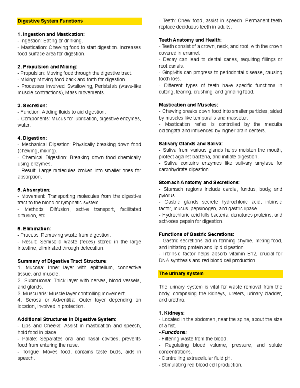 Anaphy notes - Digestive System Functions Ingestion and Mastication ...