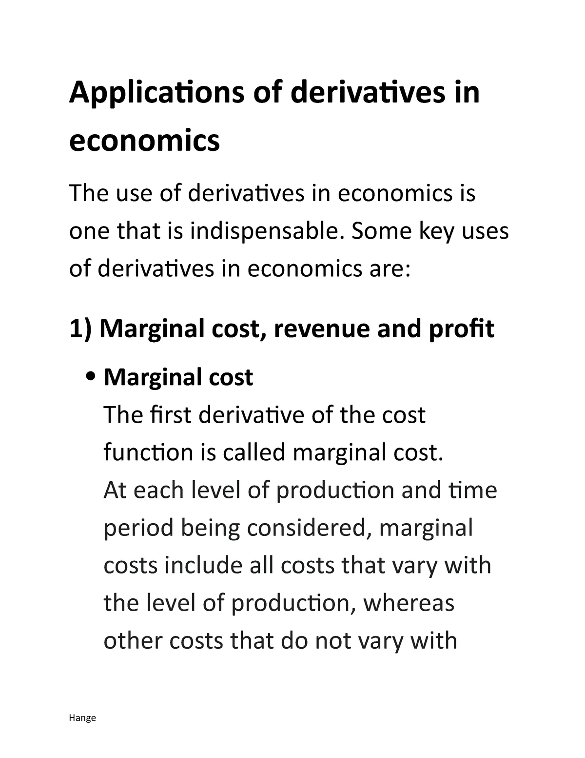 application of derivatives case study