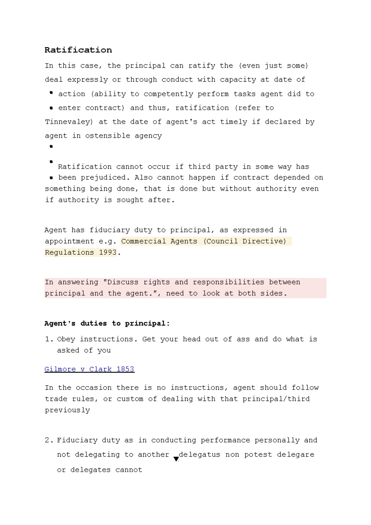 Agency 3 - Lecture notes 3 - Ratification In this case, the principal ...