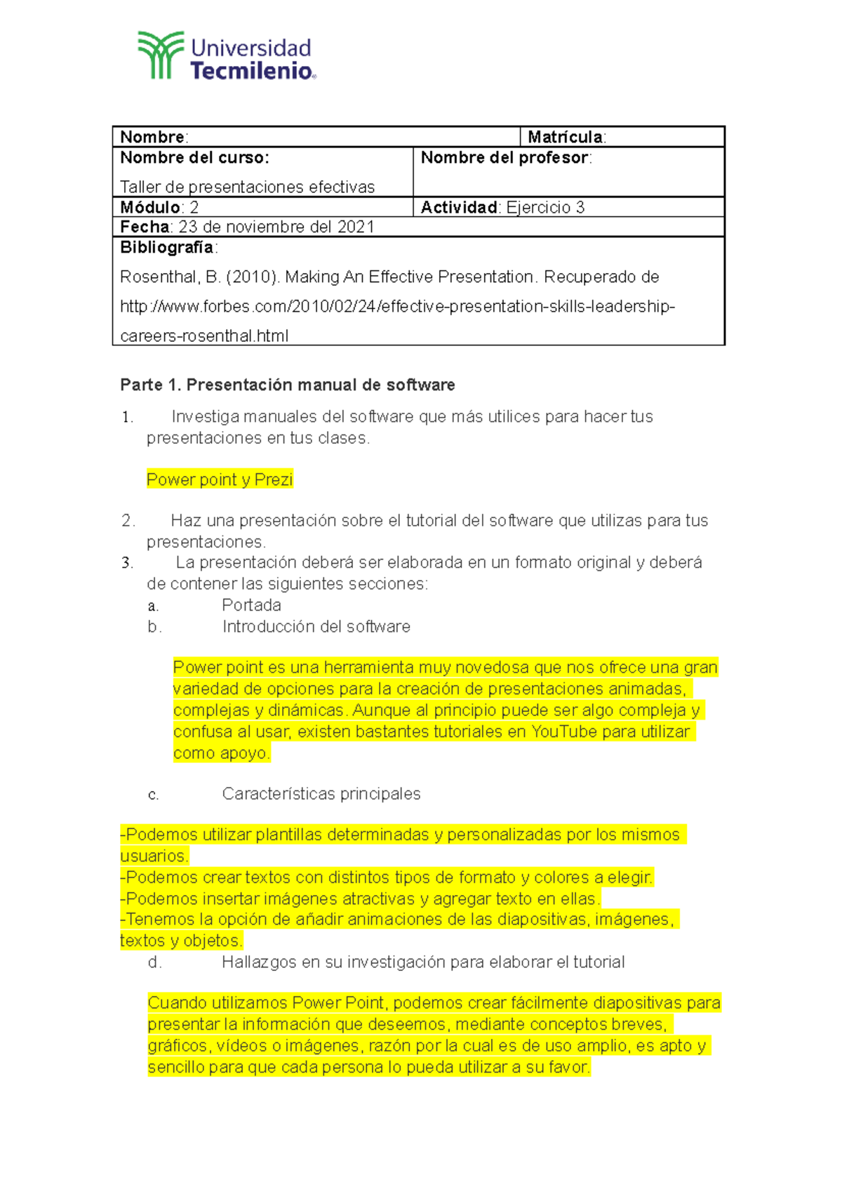 Ejercicio 3 Taller De Presentaciones Efectivas - TecMilenio - Studocu