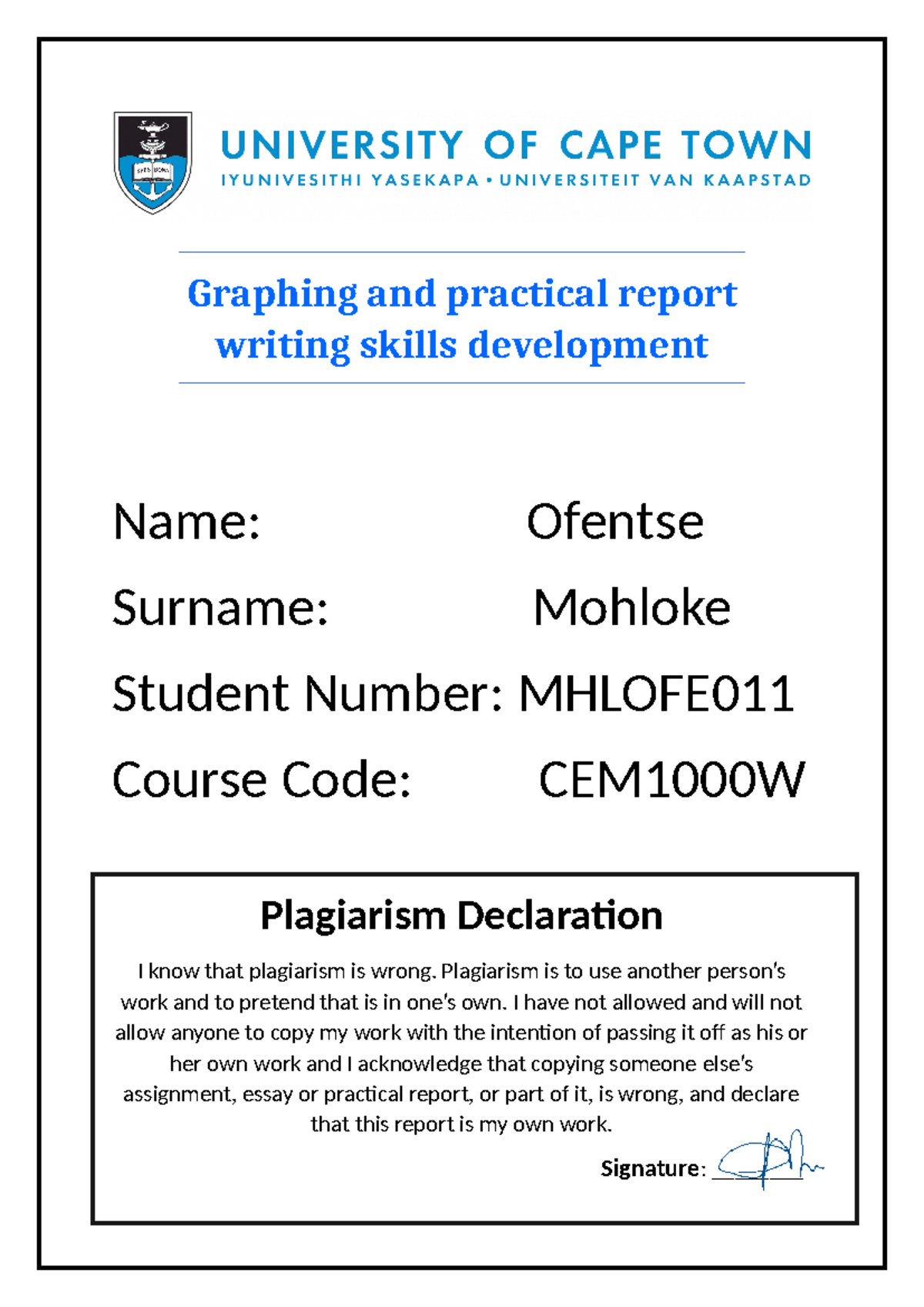 Read report of My assignment - Graphing and practical report writing ...