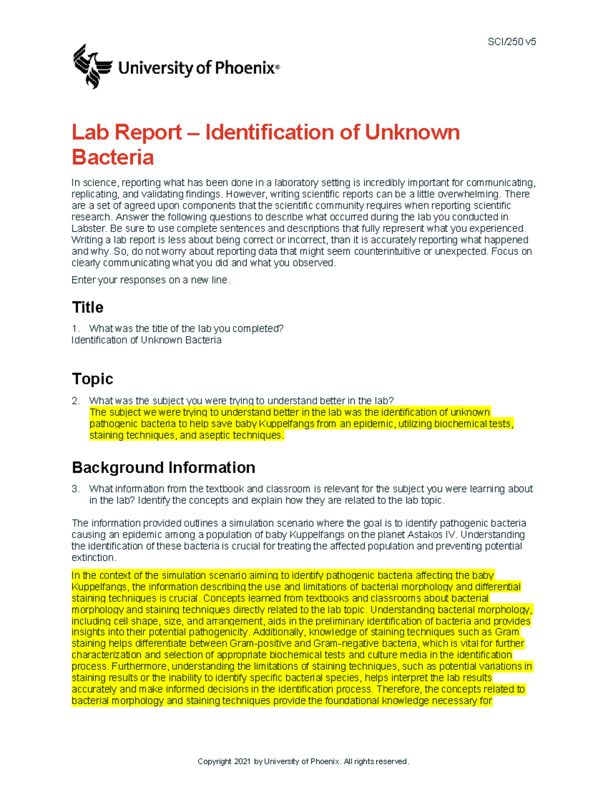 SCI/250 V5 WK 7 Identification Of The Unknown Bacteria Microbiology Lab ...