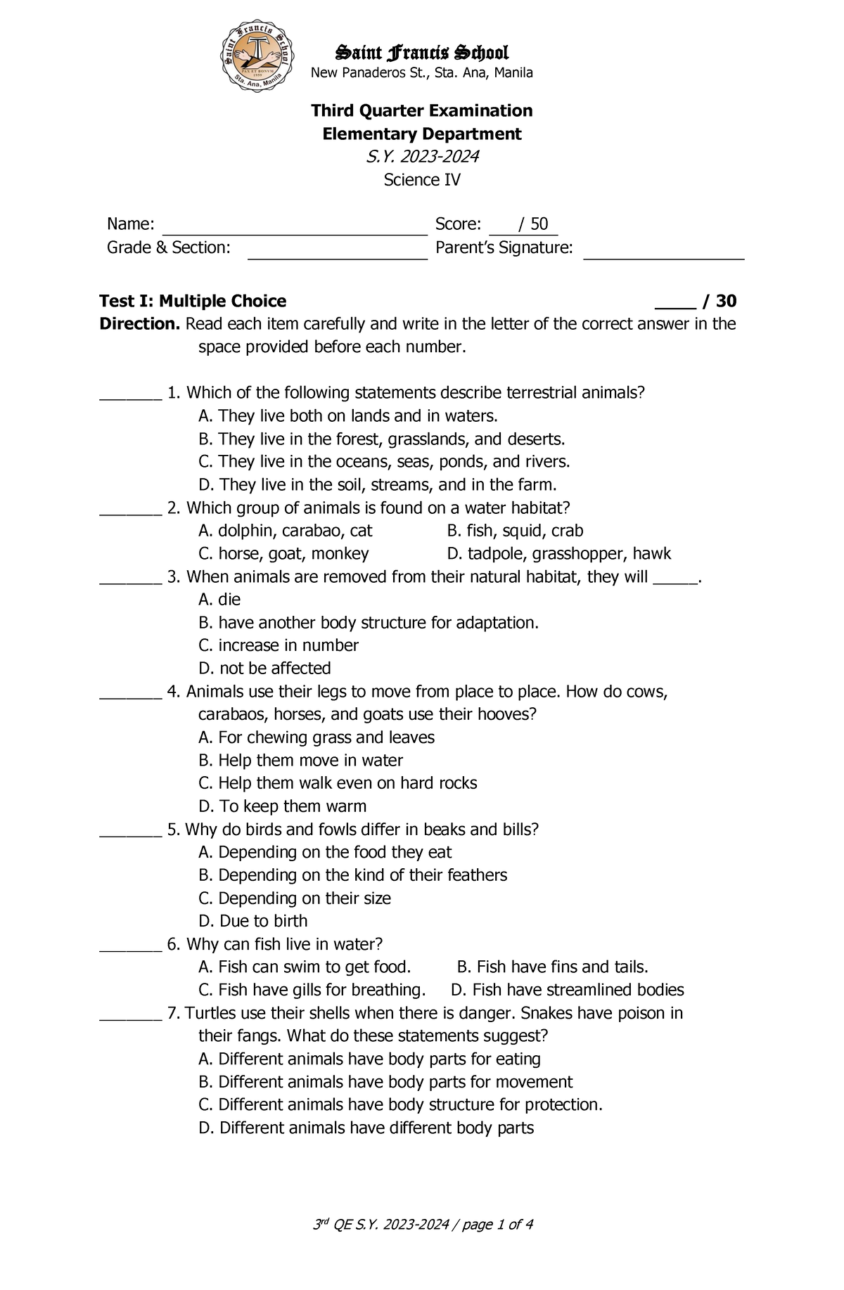 3rd-QA Science 4 - Saint Francis School New Panaderos St., Sta. Ana ...