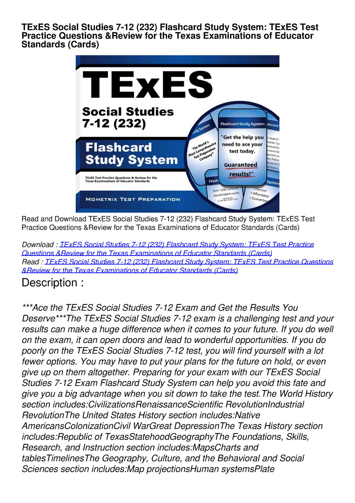 [PDF] DOWNLOAD TExES Social Studies 7-12 (232) Flashcard Study System ...