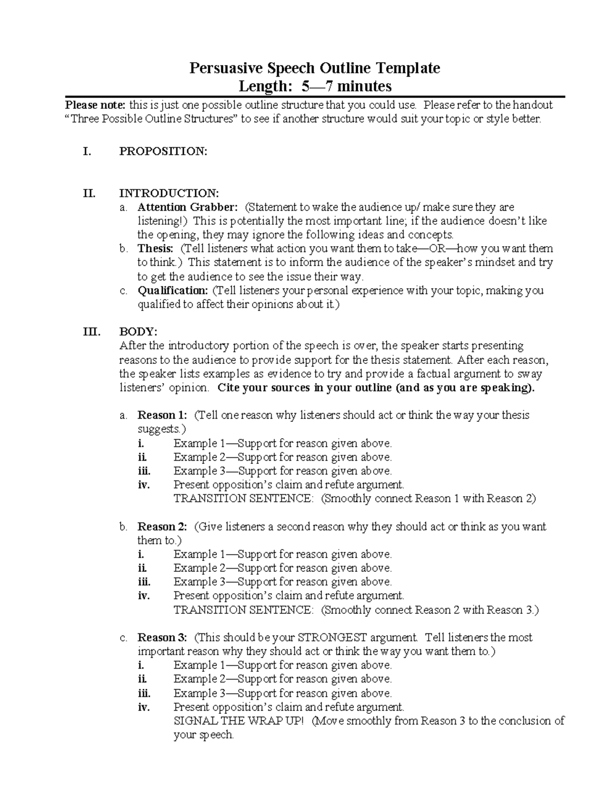 Persuasive Speech Outline Template 2 - Persuasive Speech Outline ...