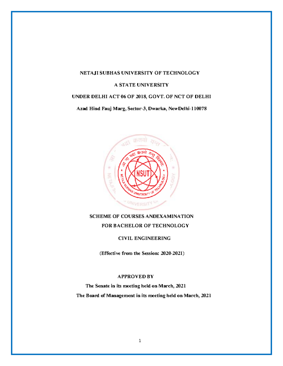 NSUT Btech First Year Syllabus - NETAJI SUBHAS UNIVERSITY OF TECHNOLOGY ...