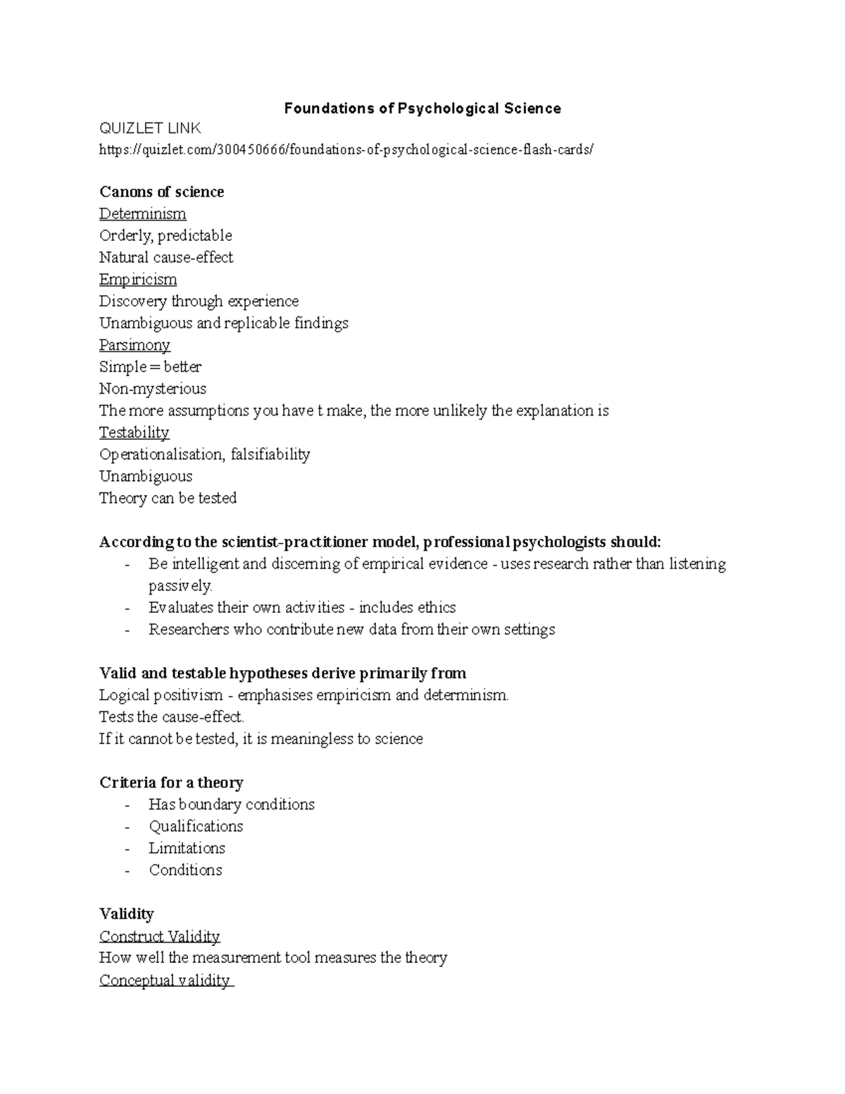 Foundations of Psychological Science Exam Notes Foundations of