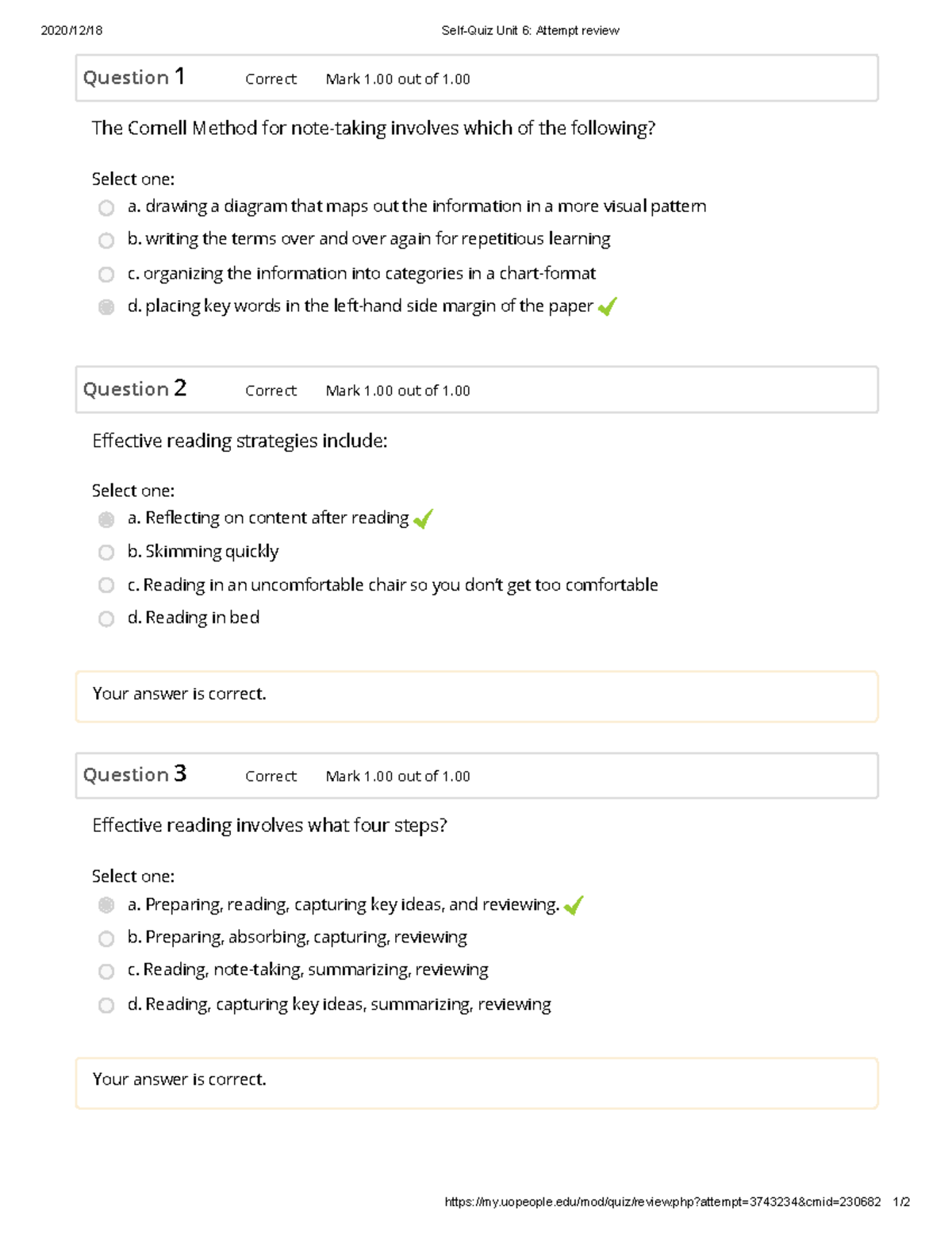 SelfQuiz Unit 6 Attempt review 0 2020/ 12/ 18 SelfQuiz Unit 6