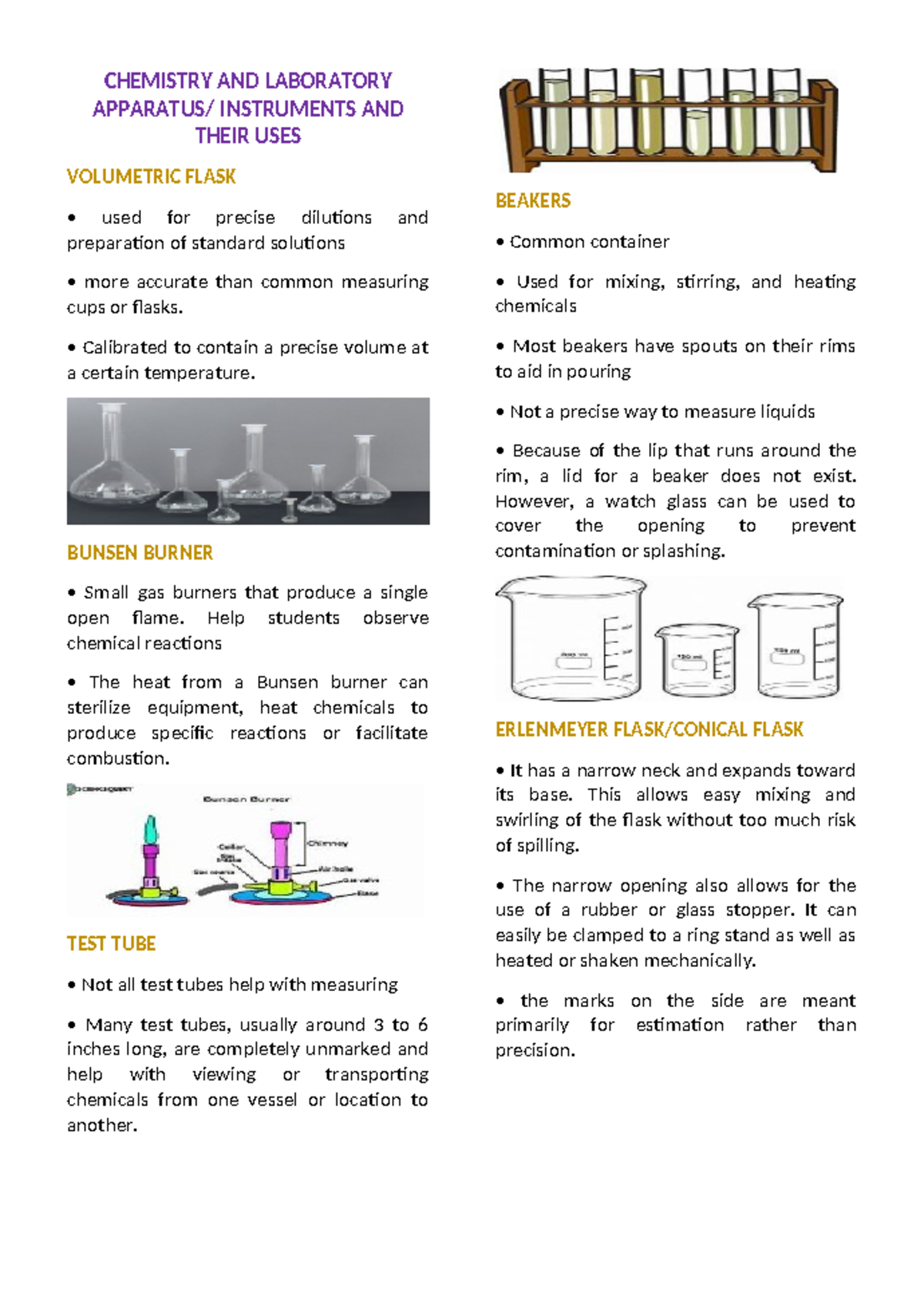 Chemistry and Laboratory Apparatus Notes - CHEMISTRY AND LABORATORY ...