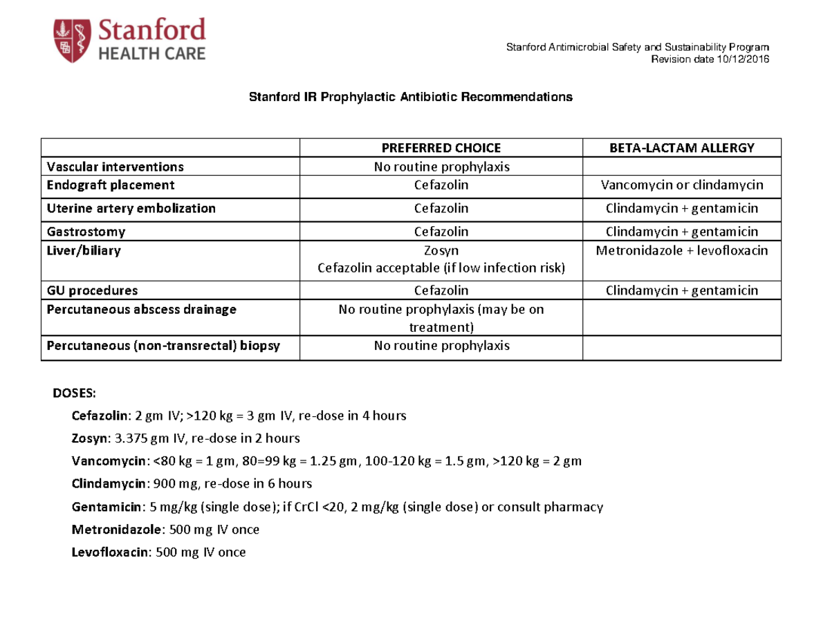 Interventional Radiology Antibiotic Stanford