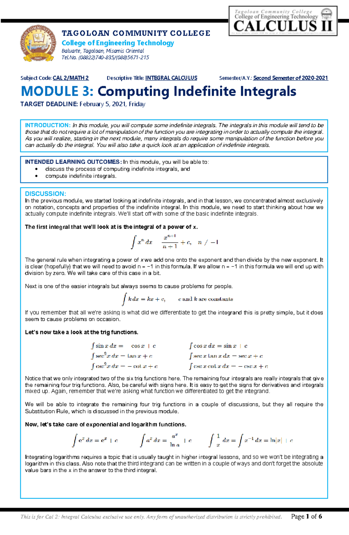 Module 3 Of Calculus 2 - Lecture Notes 3 - INTRODUCTION: In This Module ...