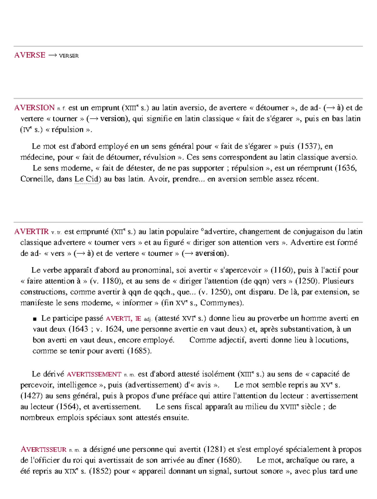 Le Lexique De La Lettre A - 663 - AVERSE → VERSER AVERSION N. F. Est Un ...