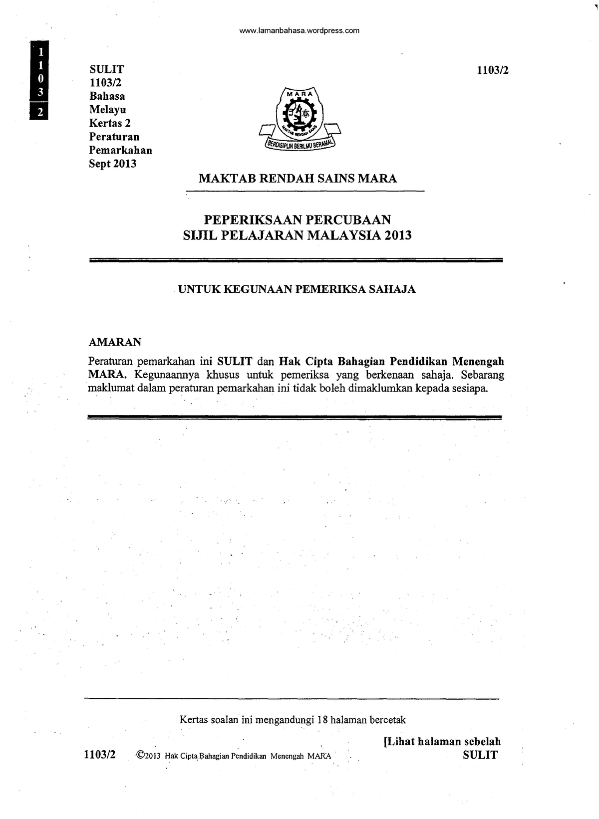 Skema-bm-23 - II SULIT 1103/ Bahasa Melayu Kertas 2 Peraturan ...