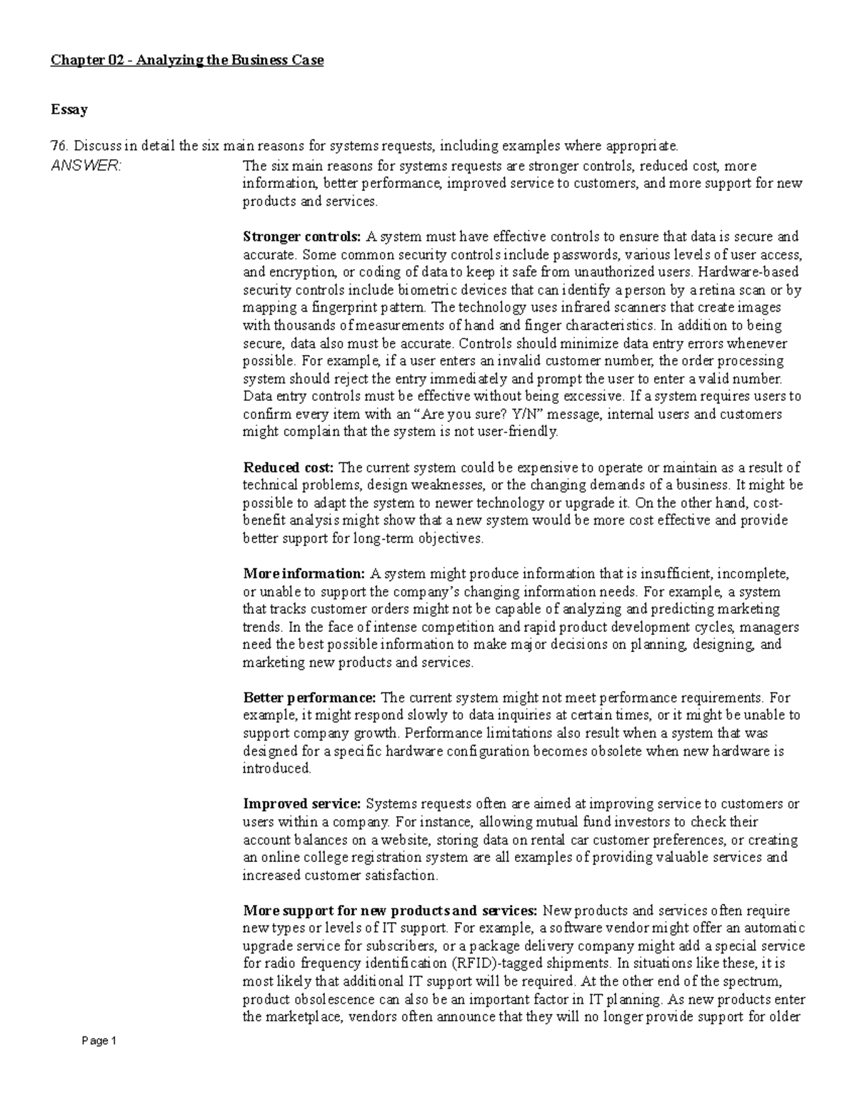 Chapter 02 Analyzing the Business Case - Essay Discuss in detail the ...