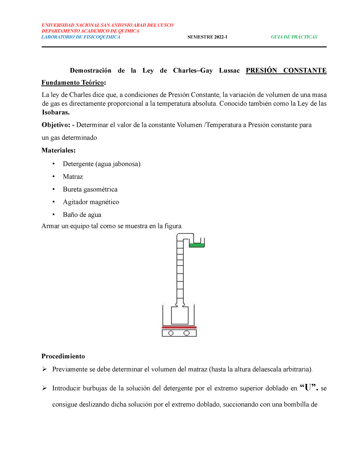 Guia Charles Lab Fisicoquimica 1 UNIVERSIDAD NACIONAL SAN ANTONIO ABAD DEL CUSCO DEPARTAMENTO