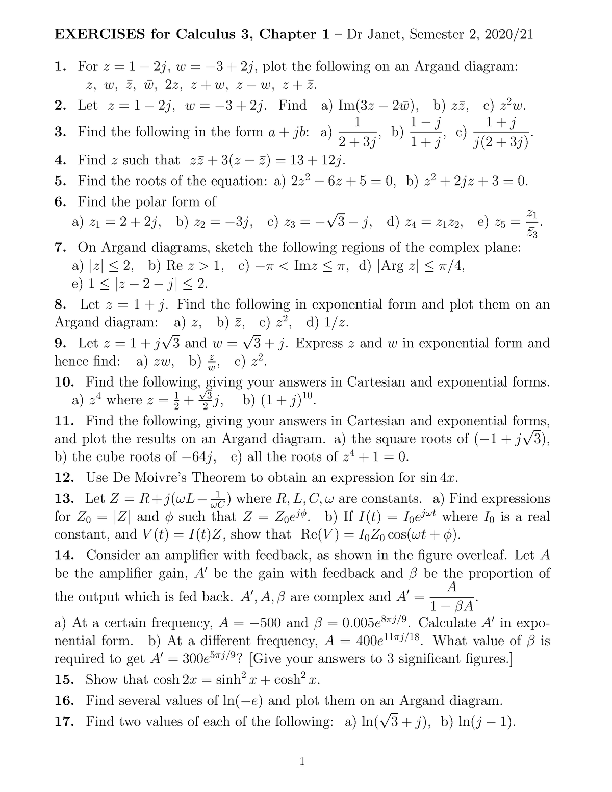 Cal3 Ch1 Exercises v2 - calculus 3 - Calculus 3 - Studocu