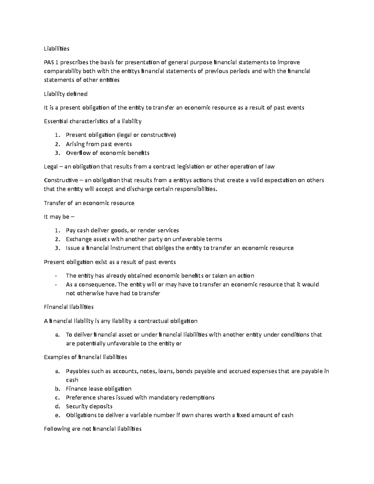 Intermidiate accounting - Prelim - Liabilities PAS 1 prescribes the ...